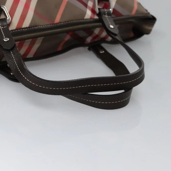 BURBERRY Nova Check Blue Label Hand Bag Nylon Red Brown Auth - Picture 7 of 16